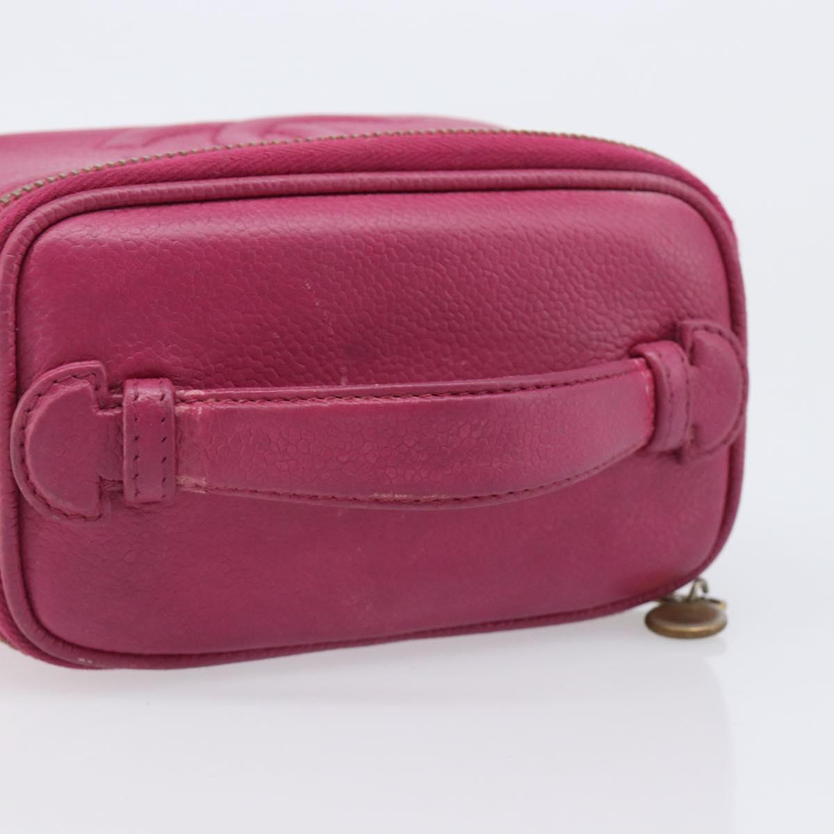 CHANEL Vanity Cosmetic Pouch Caviar Skin Pink Gold Tone CC Auth bs37065