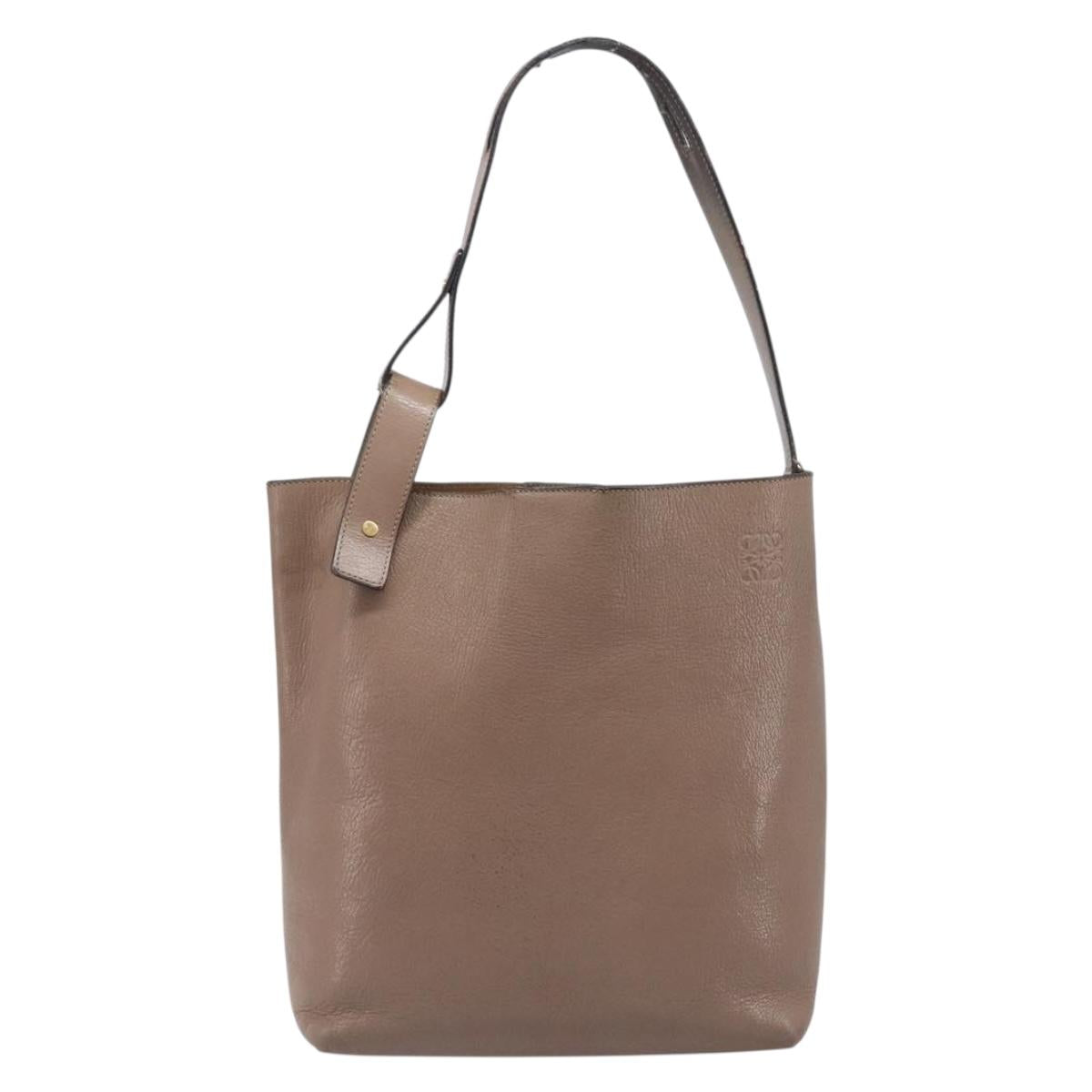 LOEWE Shoulder Bag Leather Beige Gold Tone Auth bs37066