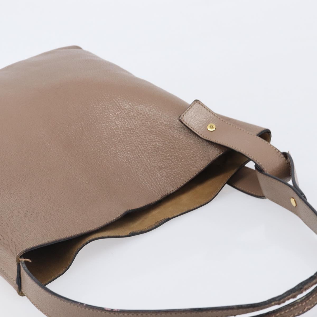 LOEWE Shoulder Bag Leather Beige Gold Tone Auth bs37066