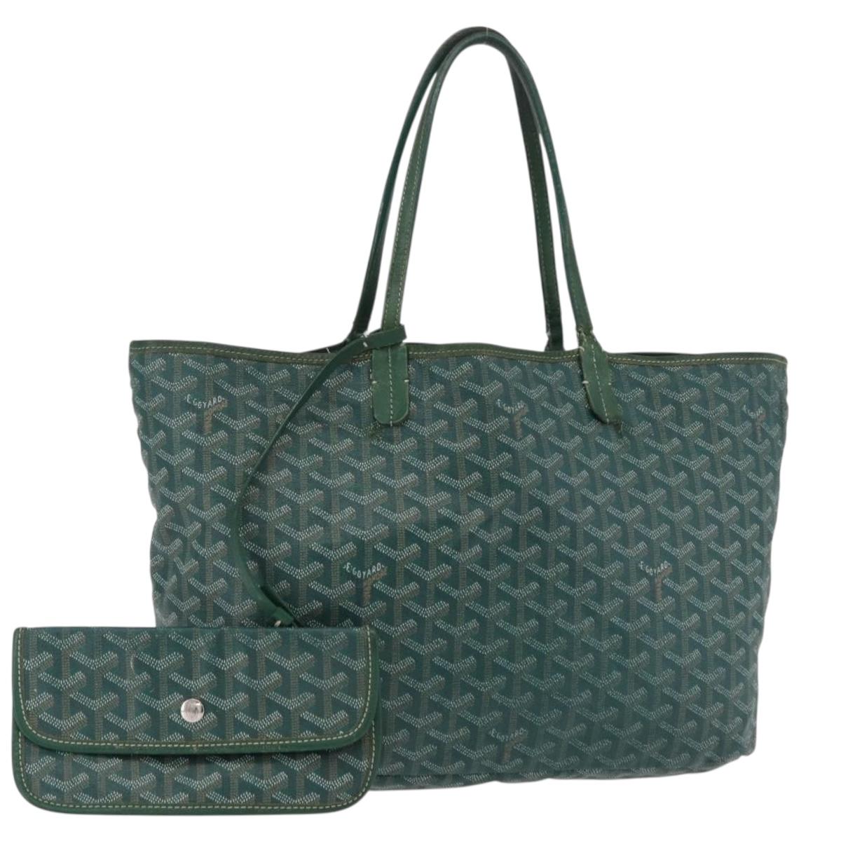 GOYARD Herringbone Saint Louis PM Tote Bag PVC Leather Green Auth bs37067