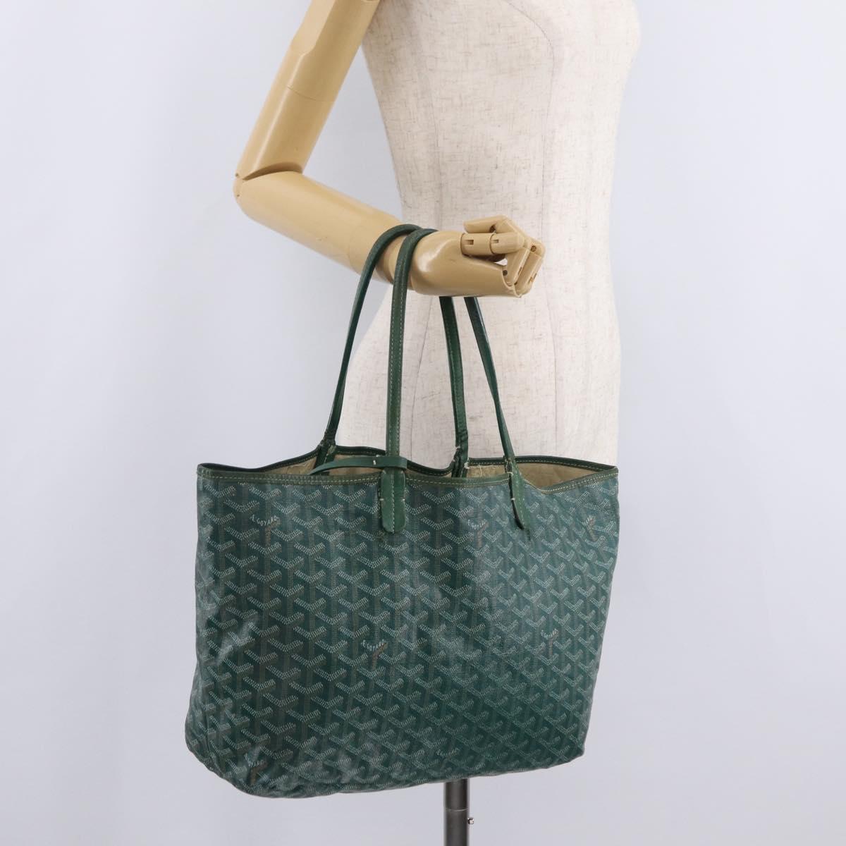 GOYARD Herringbone Saint Louis PM Tote Bag PVC Leather Green Auth bs37067