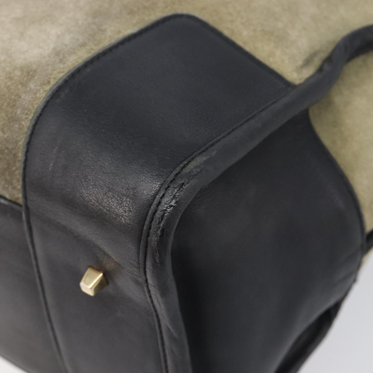 LOEWE Amazona 32 Hand Bag Suede Khaki Gold Tone Auth bs37068