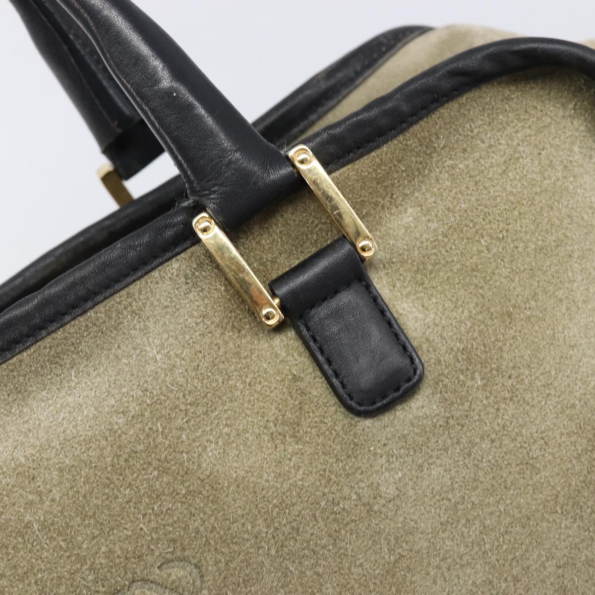 LOEWE Amazona 32 Hand Bag Suede Khaki Gold Tone Auth bs37068