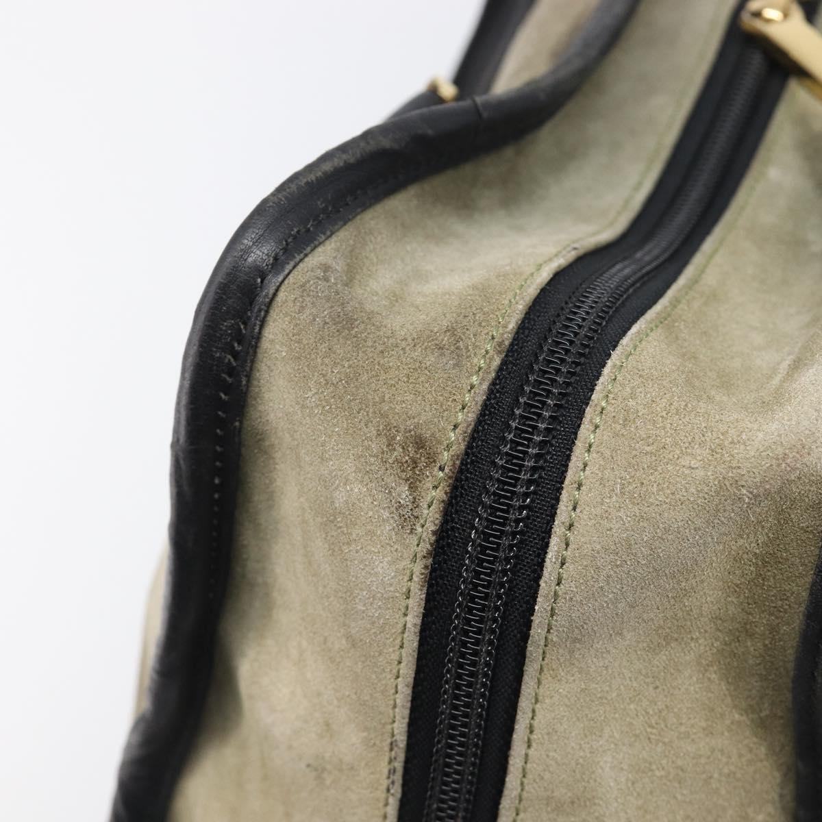 LOEWE Amazona 32 Hand Bag Suede Khaki Gold Tone Auth bs37068