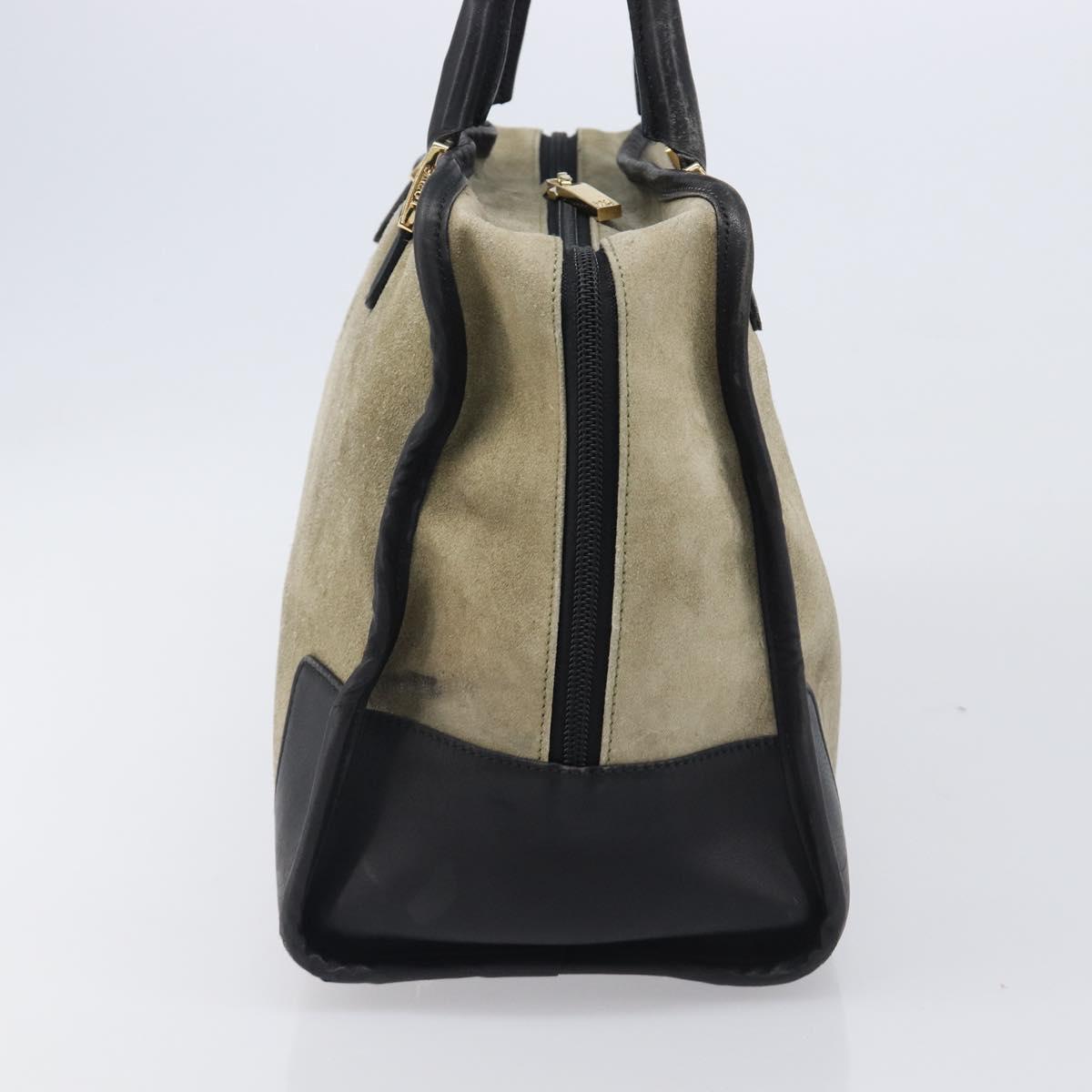 LOEWE Amazona 32 Hand Bag Suede Khaki Gold Tone Auth bs37068