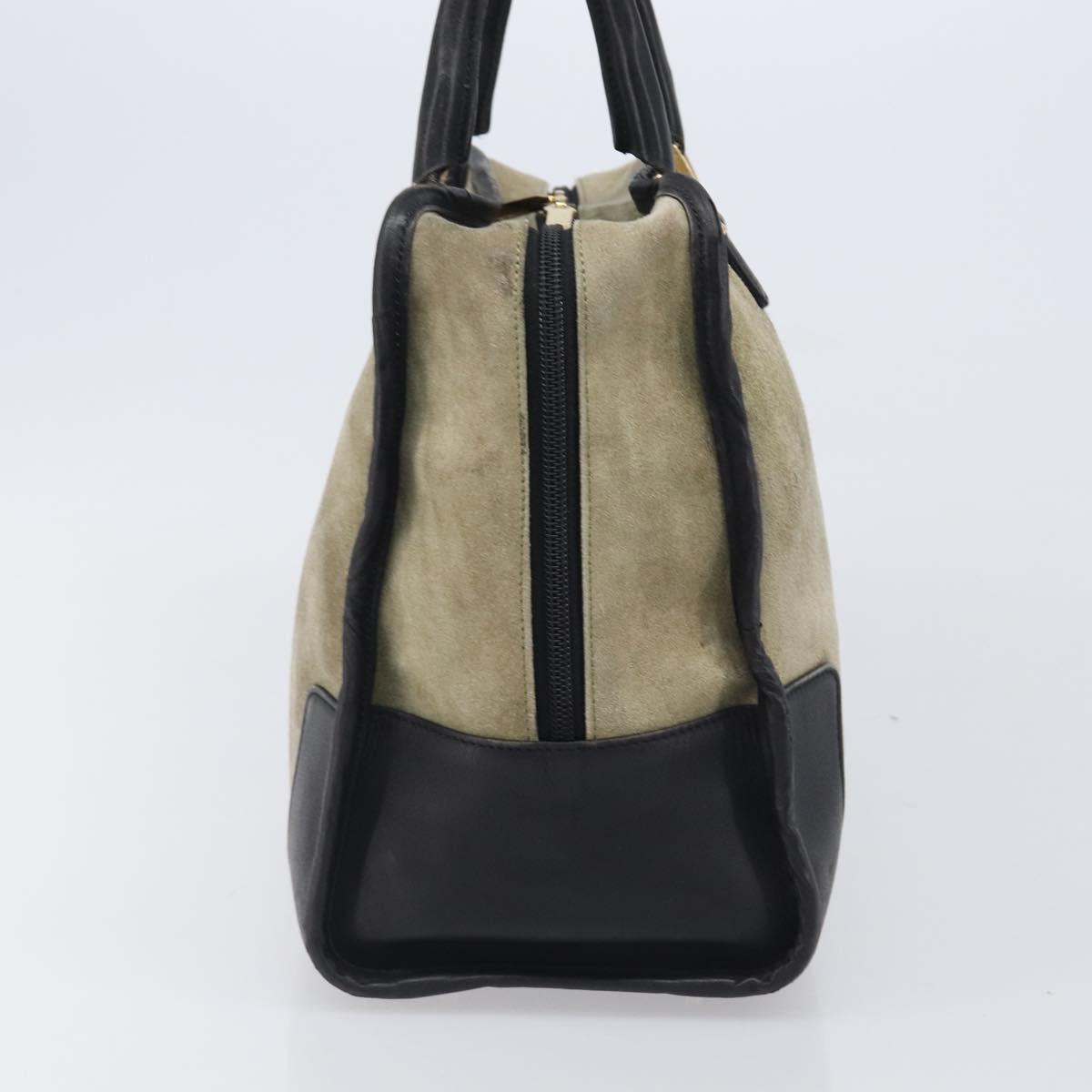 LOEWE Amazona 32 Hand Bag Suede Khaki Gold Tone Auth bs37068