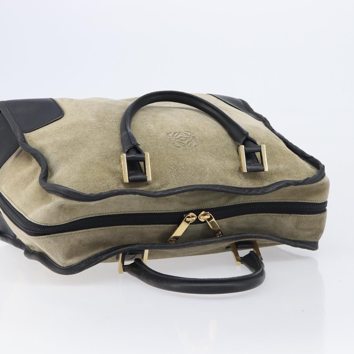 LOEWE Amazona 32 Hand Bag Suede Khaki Gold Tone Auth bs37068