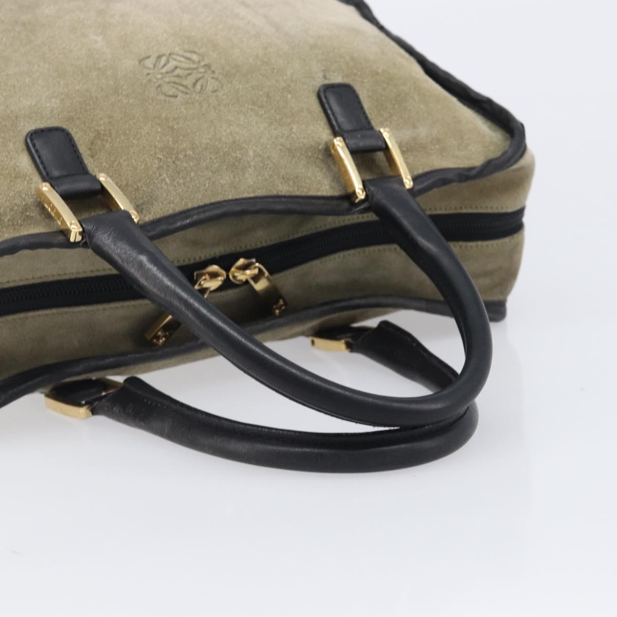 LOEWE Amazona 32 Hand Bag Suede Khaki Gold Tone Auth bs37068