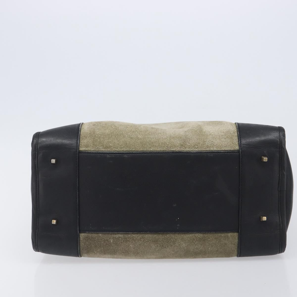 LOEWE Amazona 32 Hand Bag Suede Khaki Gold Tone Auth bs37068