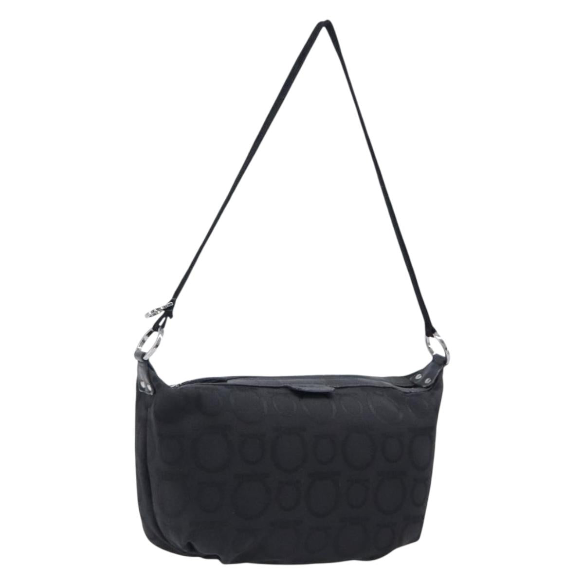 Salvatore Ferragamo Gancini Hand Bag Canvas Black Silver Auth bs37069