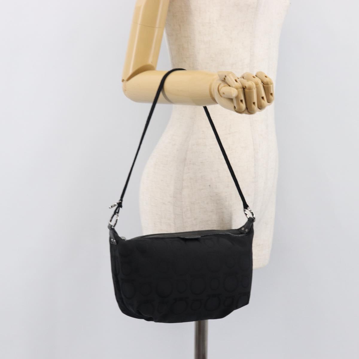 Salvatore Ferragamo Gancini Hand Bag Canvas Black Silver Auth bs37069