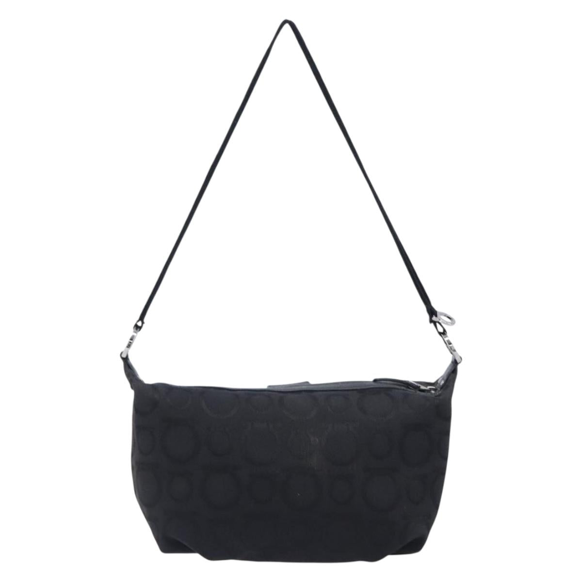 Salvatore Ferragamo Gancini Hand Bag Canvas Black Silver Auth bs37069