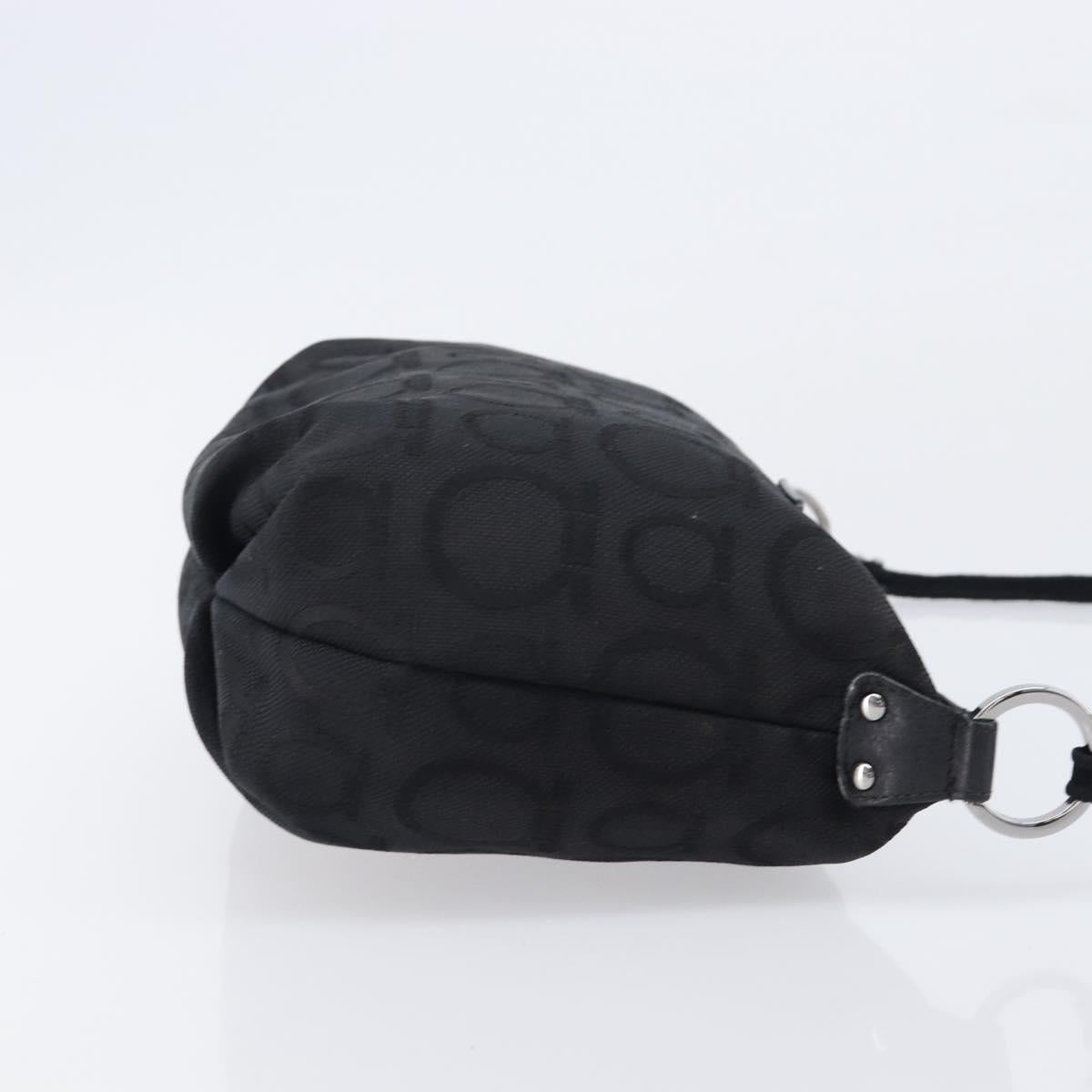 Salvatore Ferragamo Gancini Hand Bag Canvas Black Silver Auth bs37069