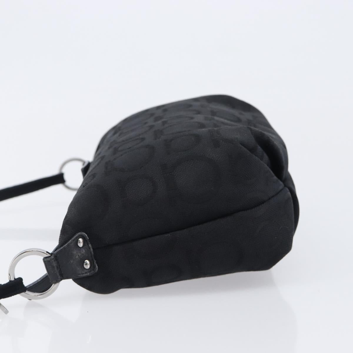 Salvatore Ferragamo Gancini Hand Bag Canvas Black Silver Auth bs37069