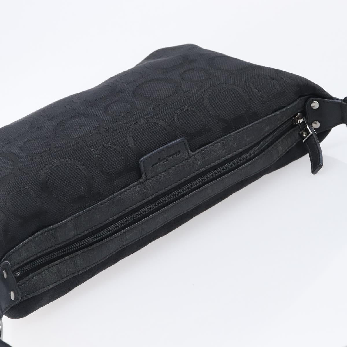 Salvatore Ferragamo Gancini Hand Bag Canvas Black Silver Auth bs37069