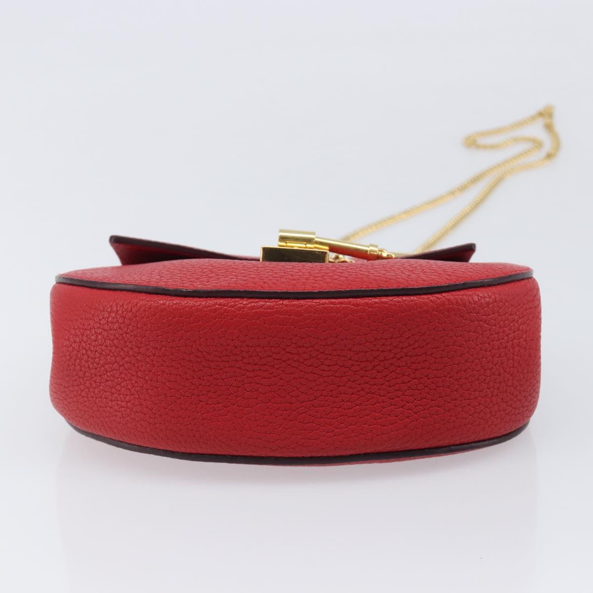 Chloe Drew Chain Shoulder Bag Leather Red Gold Tone Auth bs37070A