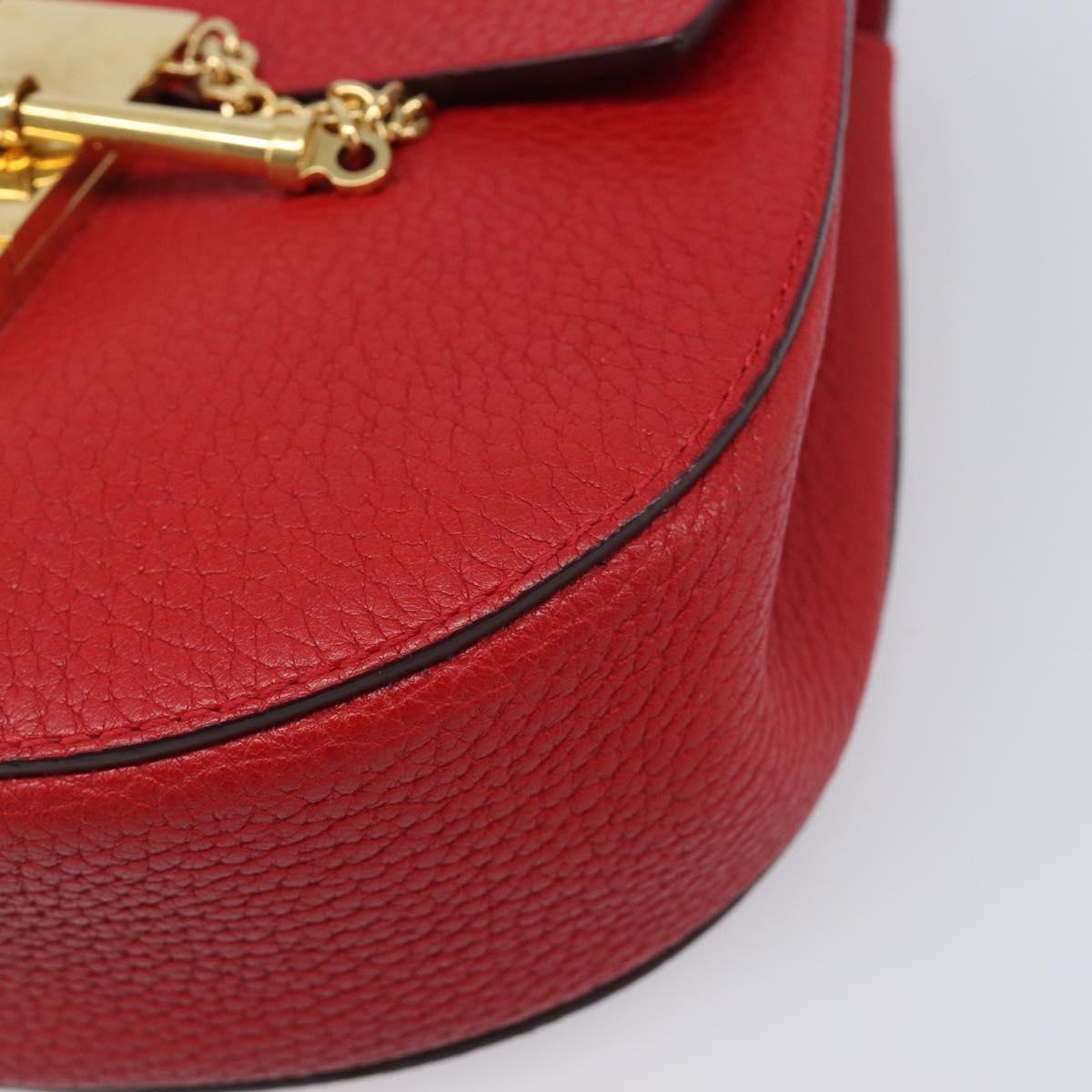 Chloe Drew Chain Shoulder Bag Leather Red Gold Tone Auth bs37070A