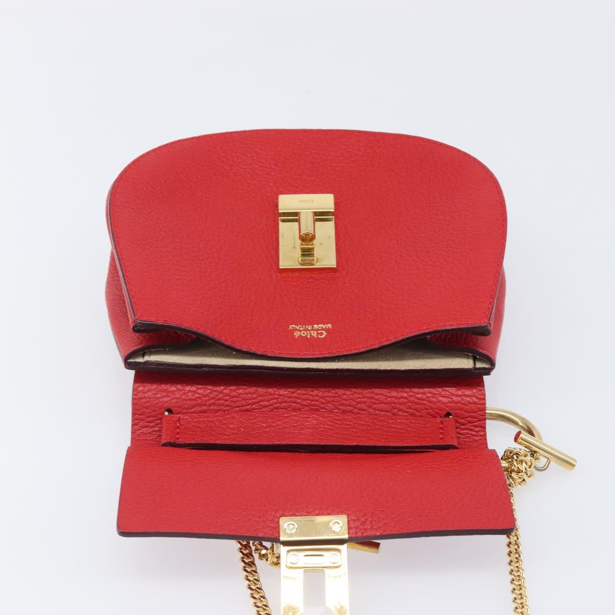 Chloe Drew Chain Shoulder Bag Leather Red Gold Tone Auth bs37070A