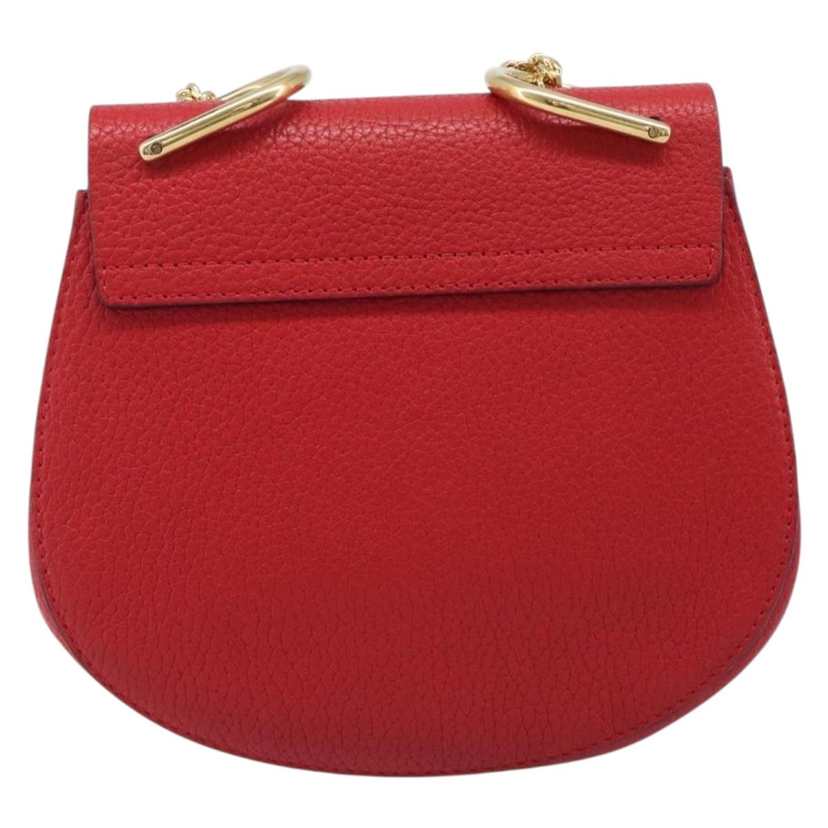 Chloe Drew Chain Shoulder Bag Leather Red Gold Tone Auth bs37070A