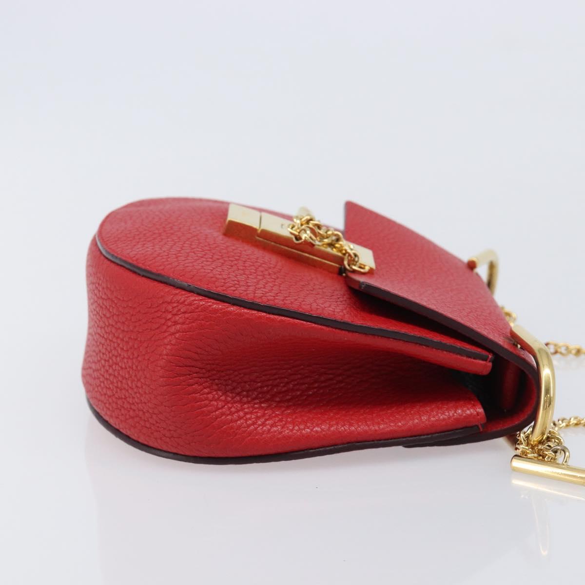 Chloe Drew Chain Shoulder Bag Leather Red Gold Tone Auth bs37070A
