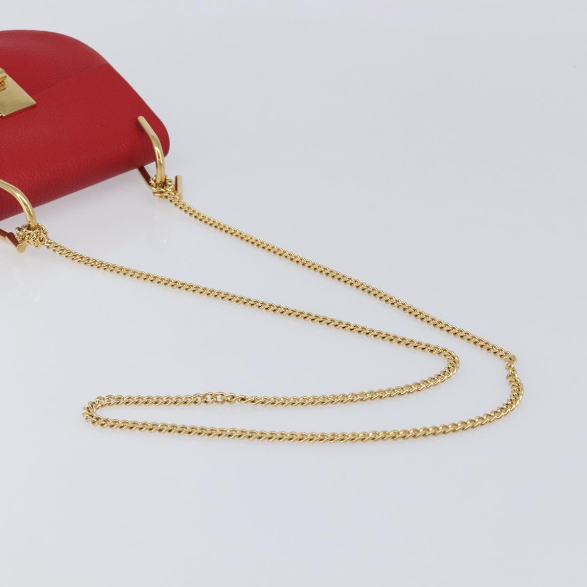 Chloe Drew Chain Shoulder Bag Leather Red Gold Tone Auth bs37070A