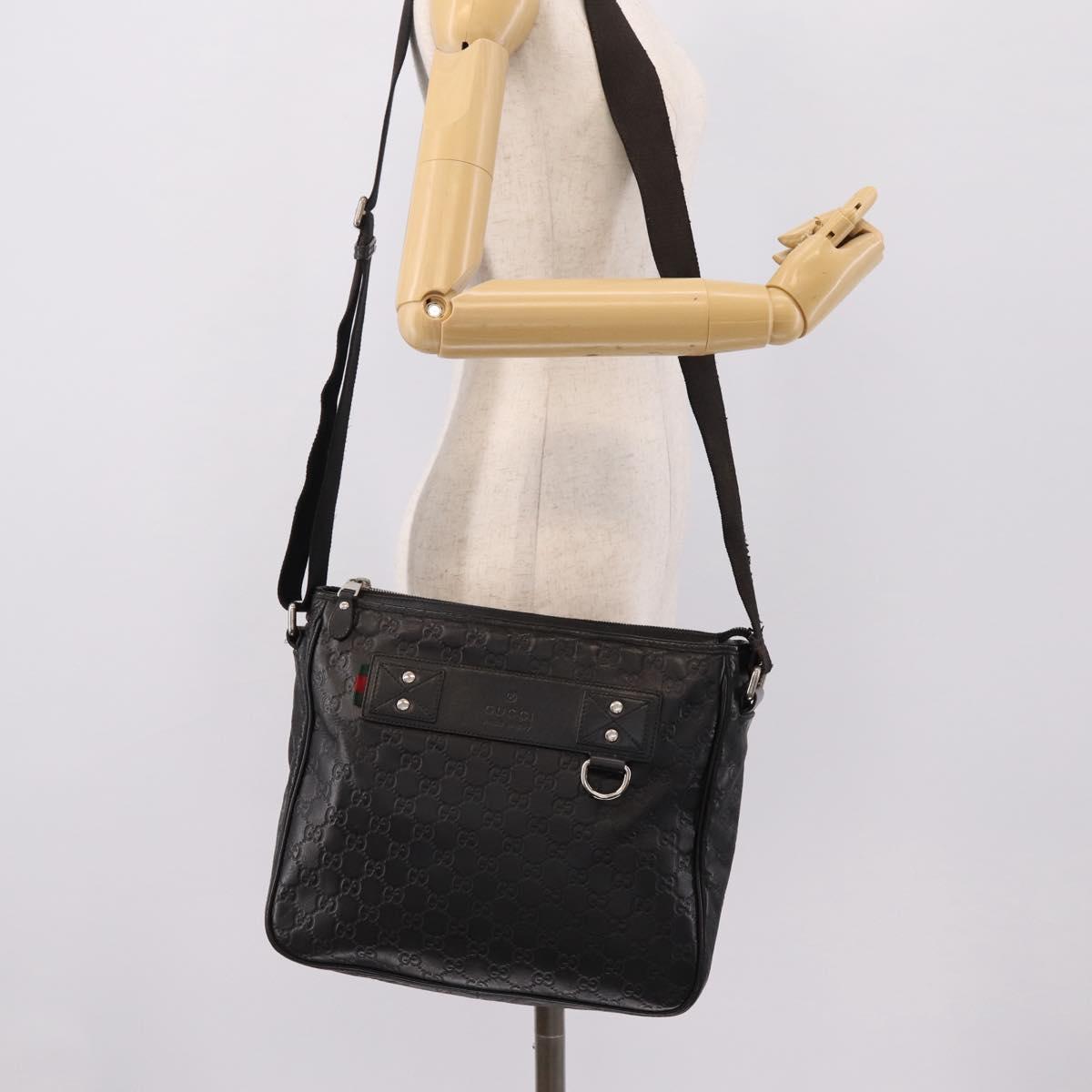 GUCCI GuccissimaGG Shoulder Bag Leather Black Silver 322080 Auth bs37071