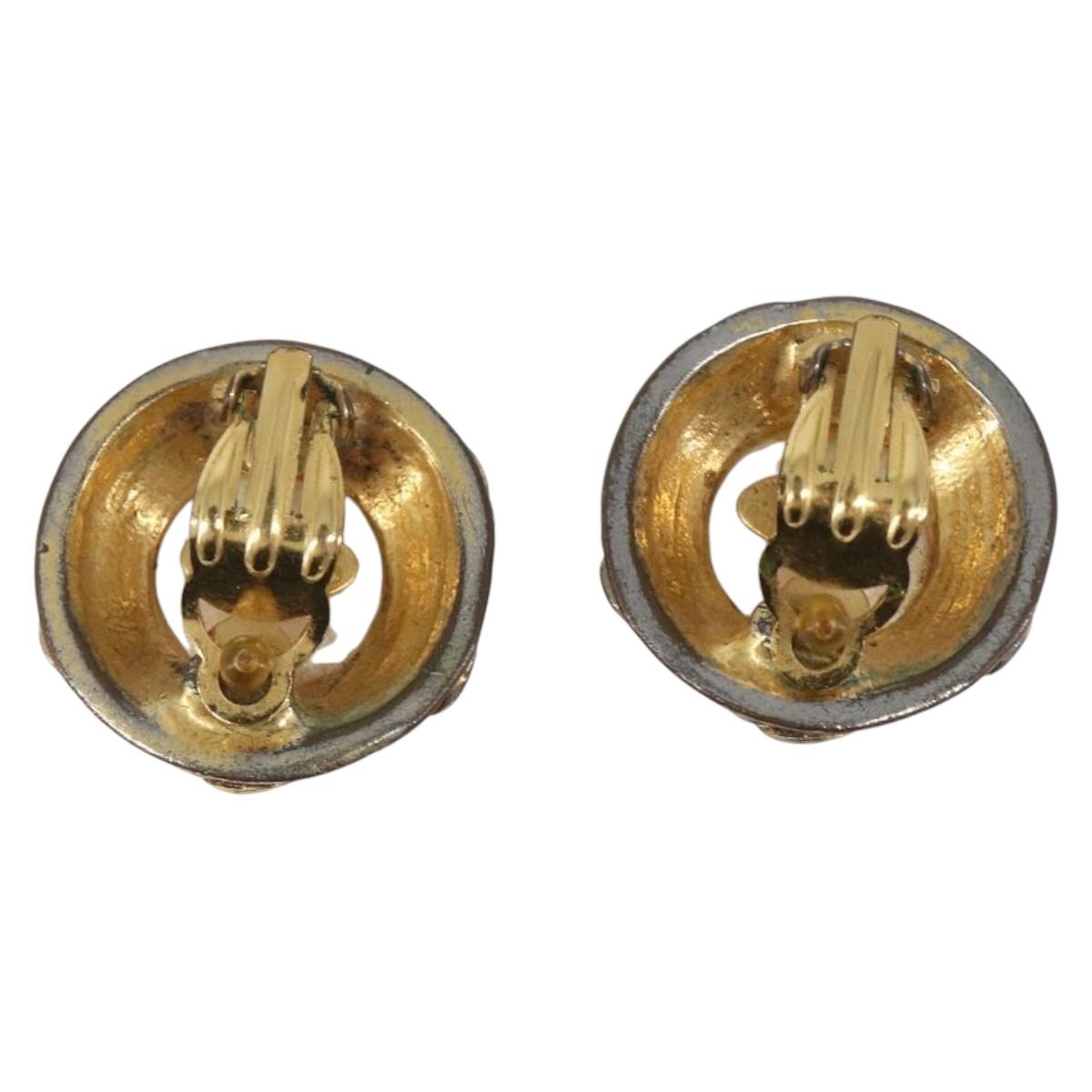 CHANEL Earring Metal Gold Tone White CC Auth bs37073
