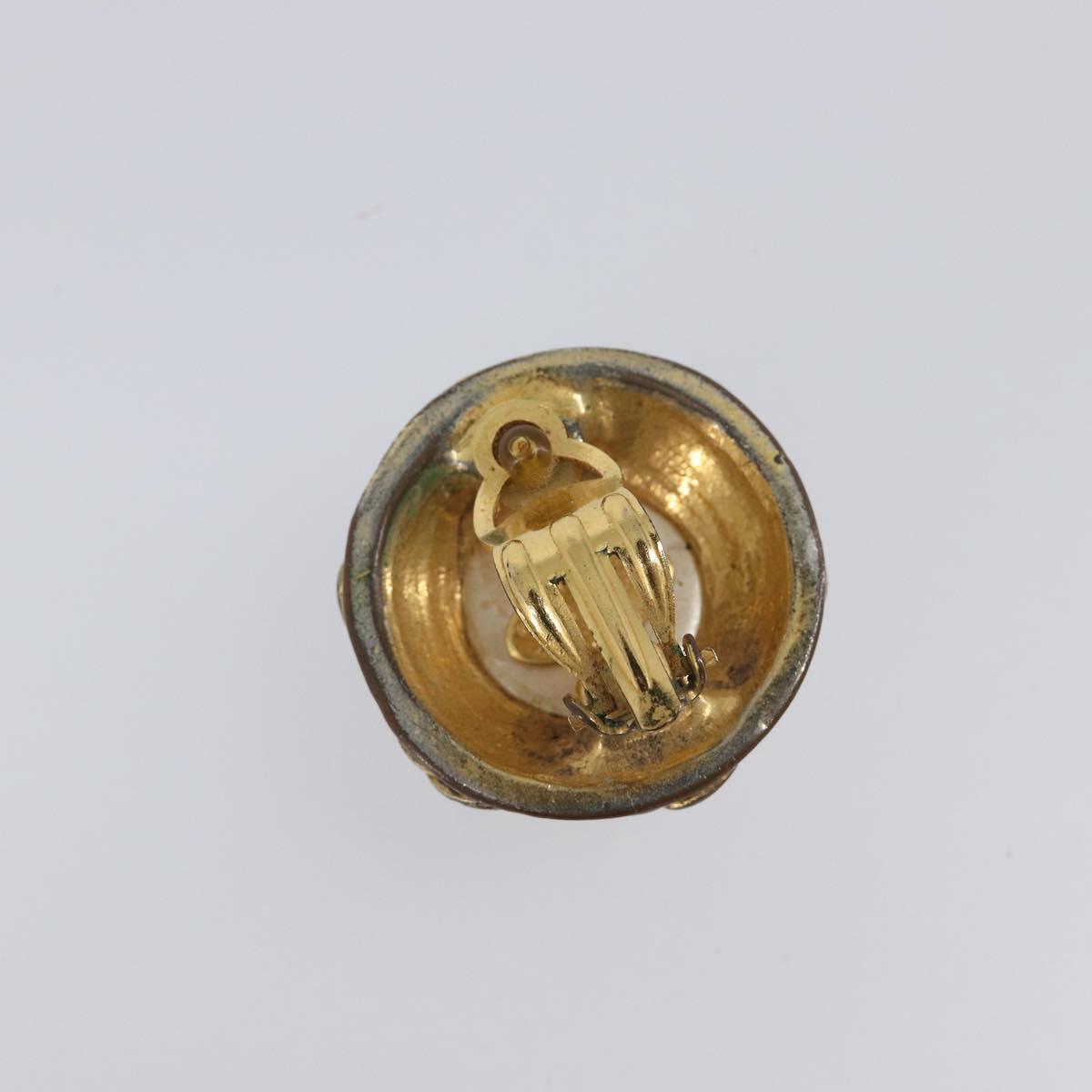 CHANEL Earring Metal Gold Tone White CC Auth bs37073