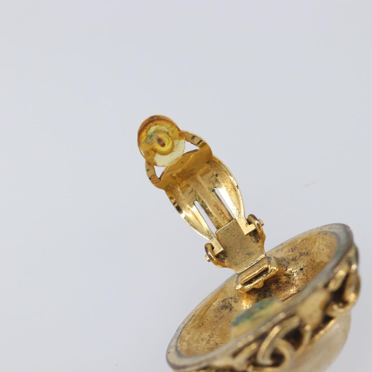 CHANEL Earring Metal Gold Tone White CC Auth bs37073