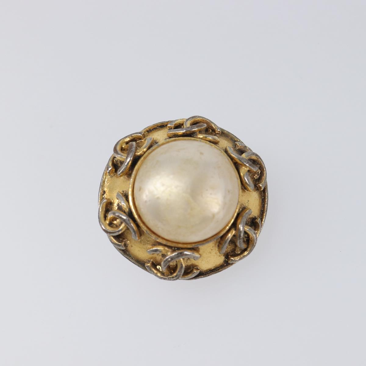 CHANEL Earring Metal Gold Tone White CC Auth bs37073