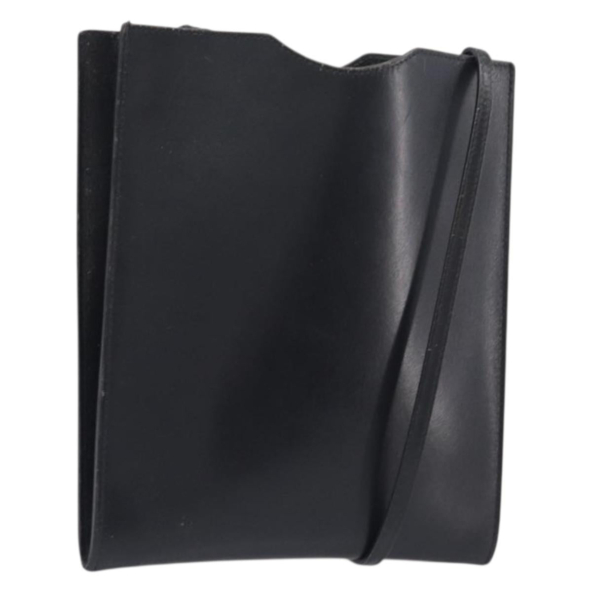 HERMES Omenitu Shoulder Bag Leather Black Auth bs37075