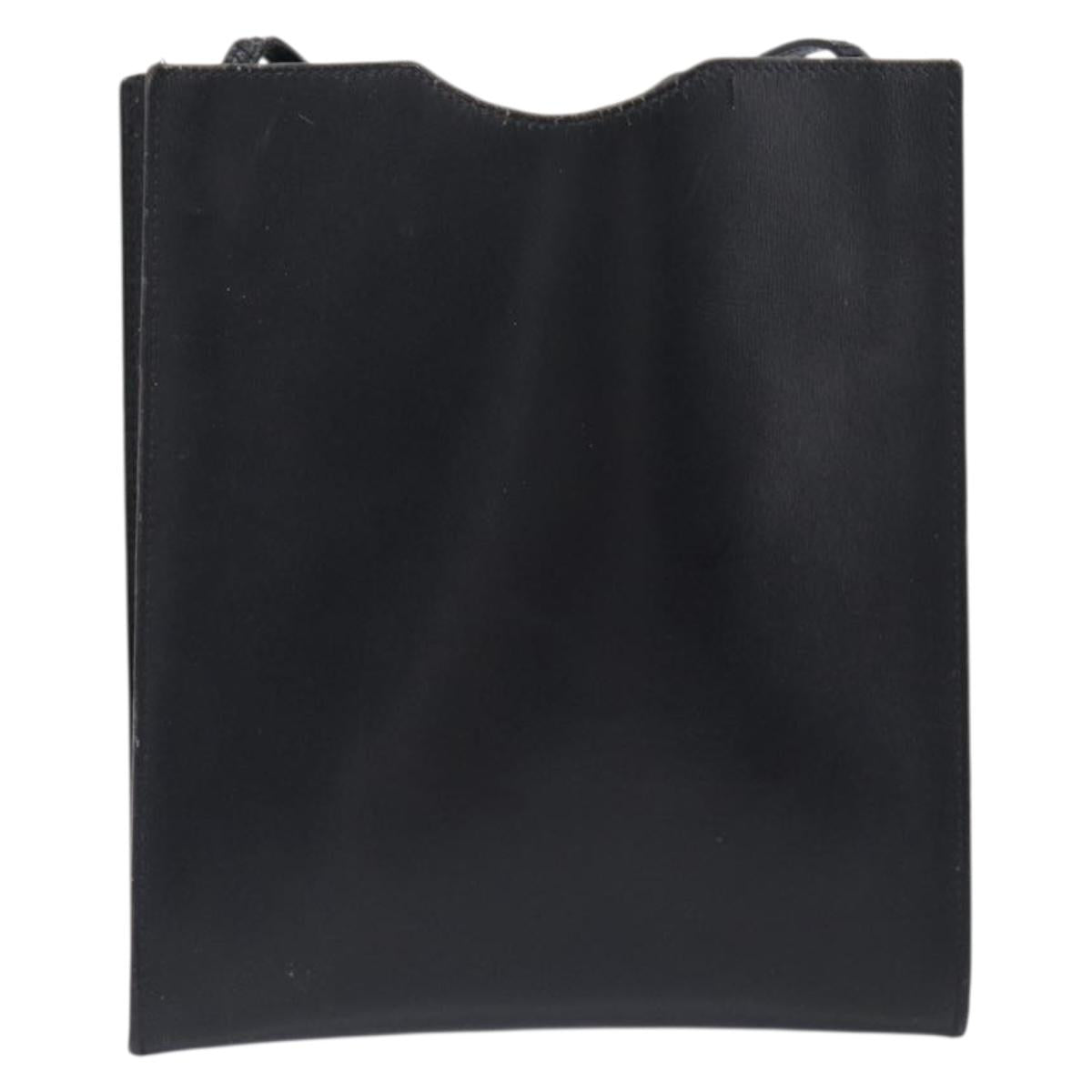 HERMES Omenitu Shoulder Bag Leather Black Auth bs37075