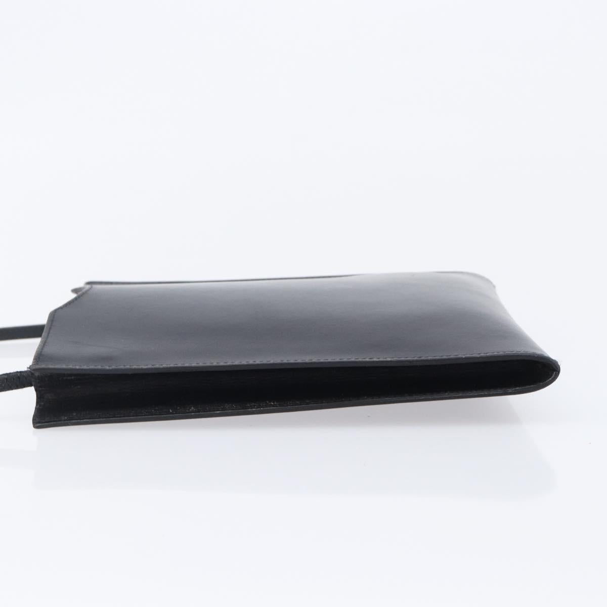 HERMES Omenitu Shoulder Bag Leather Black Auth bs37075