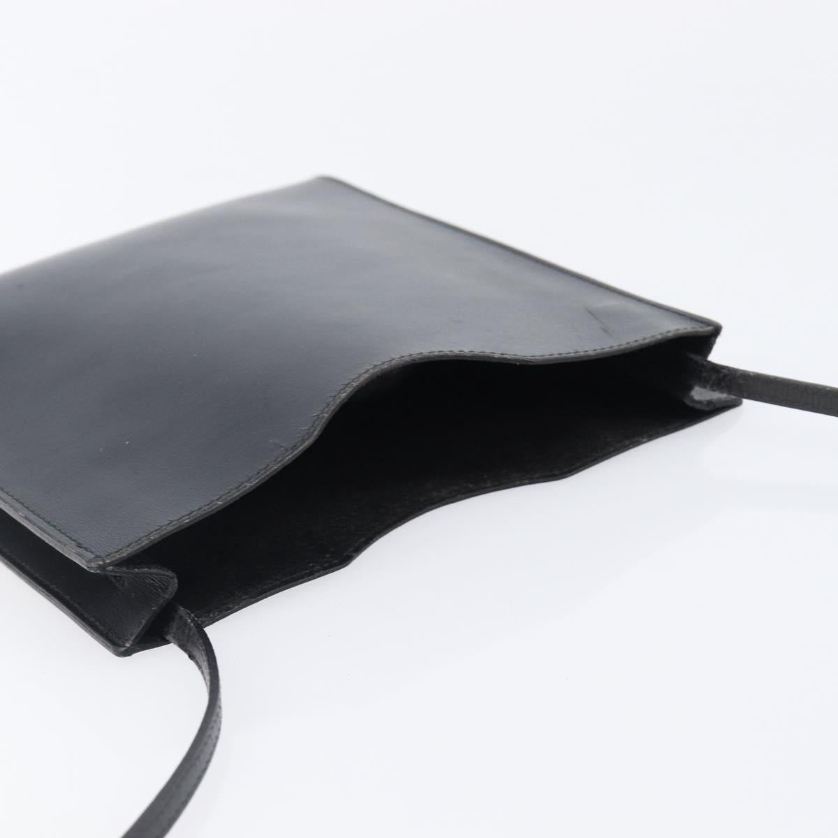 HERMES Omenitu Shoulder Bag Leather Black Auth bs37075