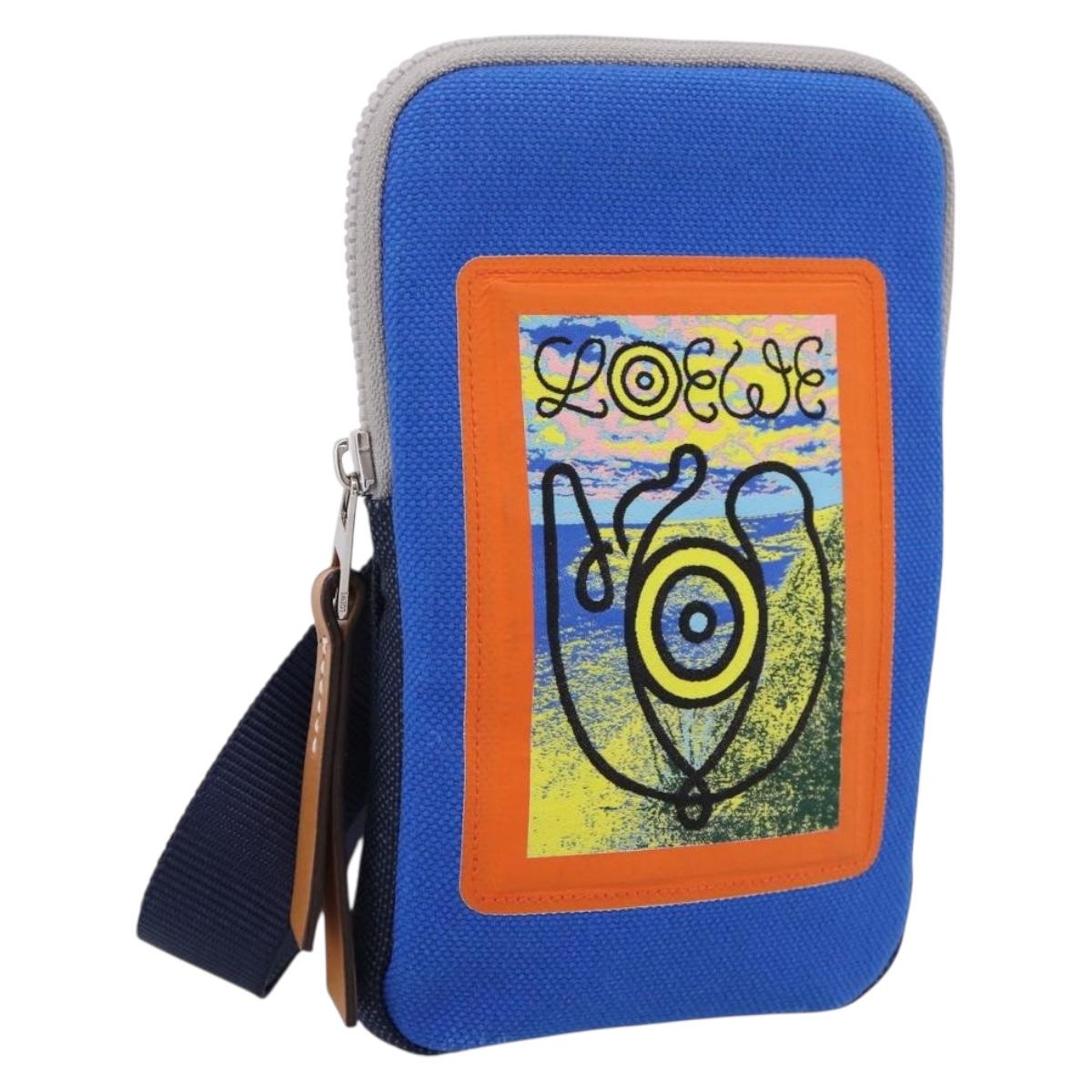 LOEWE Shoulder Pouch Canvas Blue Silver Auth bs37076V