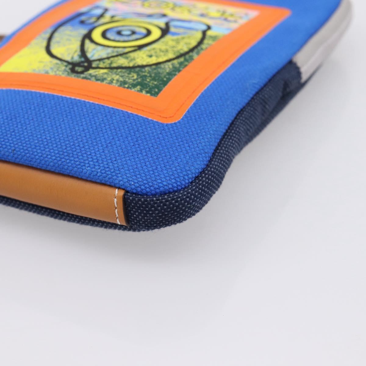 LOEWE Shoulder Pouch Canvas Blue Silver Auth bs37076V