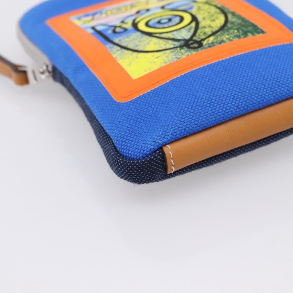 LOEWE Shoulder Pouch Canvas Blue Silver Auth bs37076V