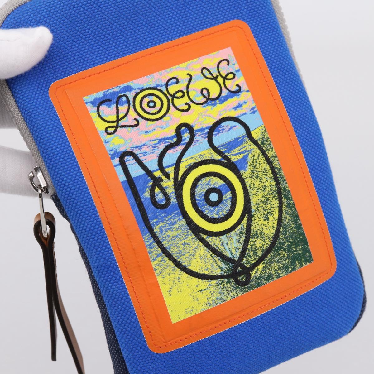 LOEWE Shoulder Pouch Canvas Blue Silver Auth bs37076V
