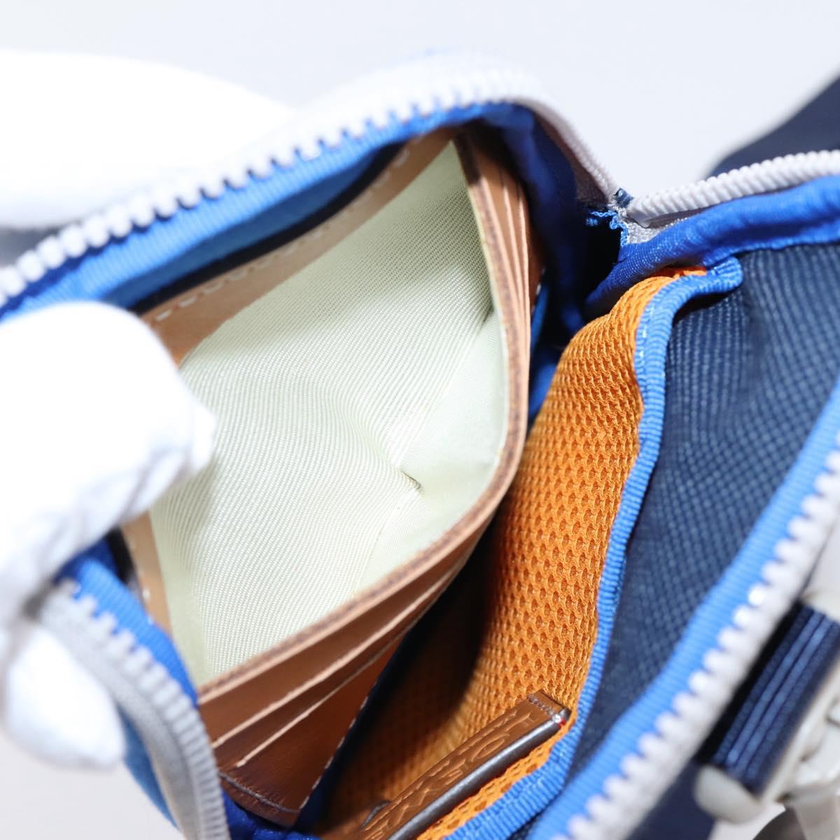 LOEWE Shoulder Pouch Canvas Blue Silver Auth bs37076V