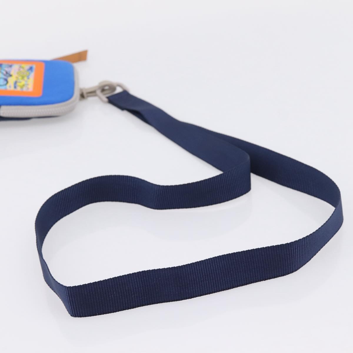 LOEWE Shoulder Pouch Canvas Blue Silver Auth bs37076V
