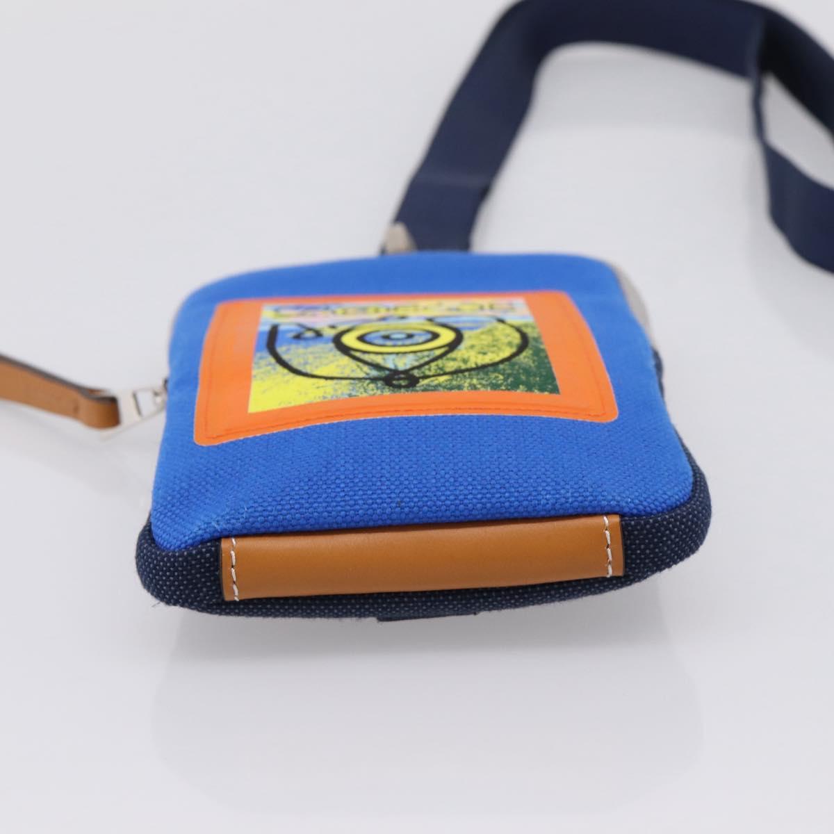 LOEWE Shoulder Pouch Canvas Blue Silver Auth bs37076V