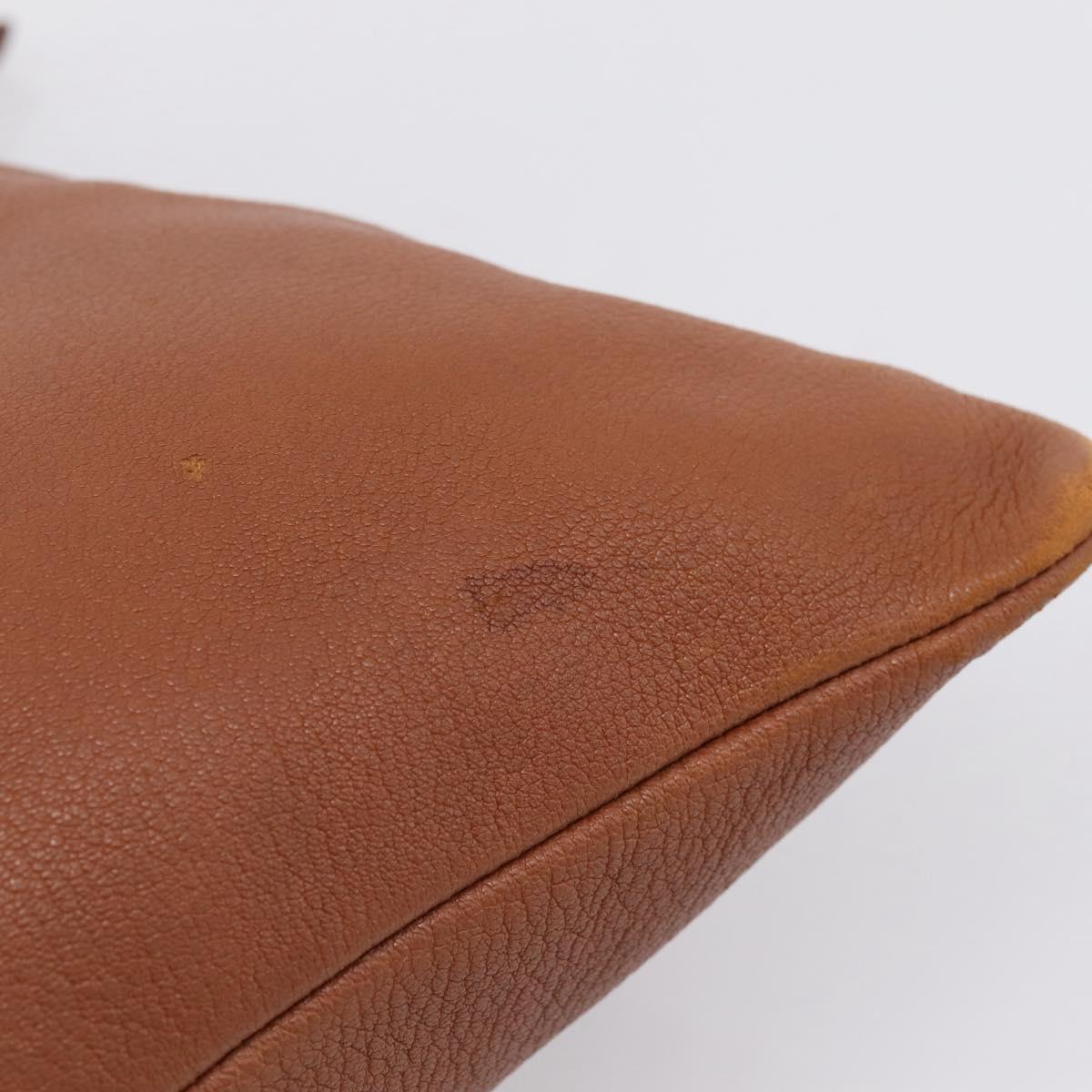 HERMES Shoulder Bag Leather Brown Silver Auth bs37078