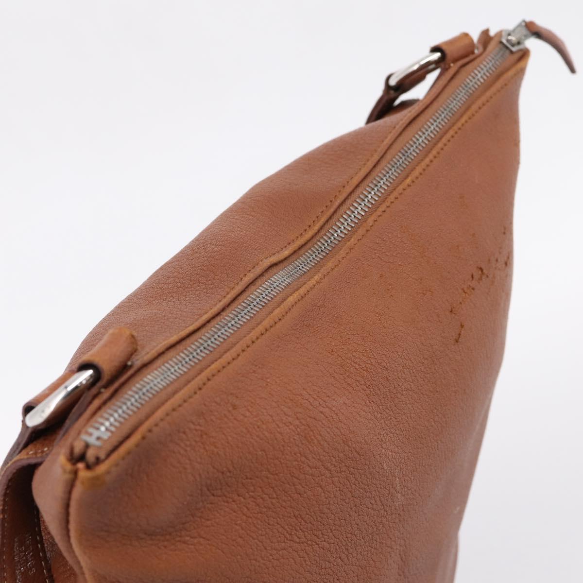 HERMES Shoulder Bag Leather Brown Silver Auth bs37078