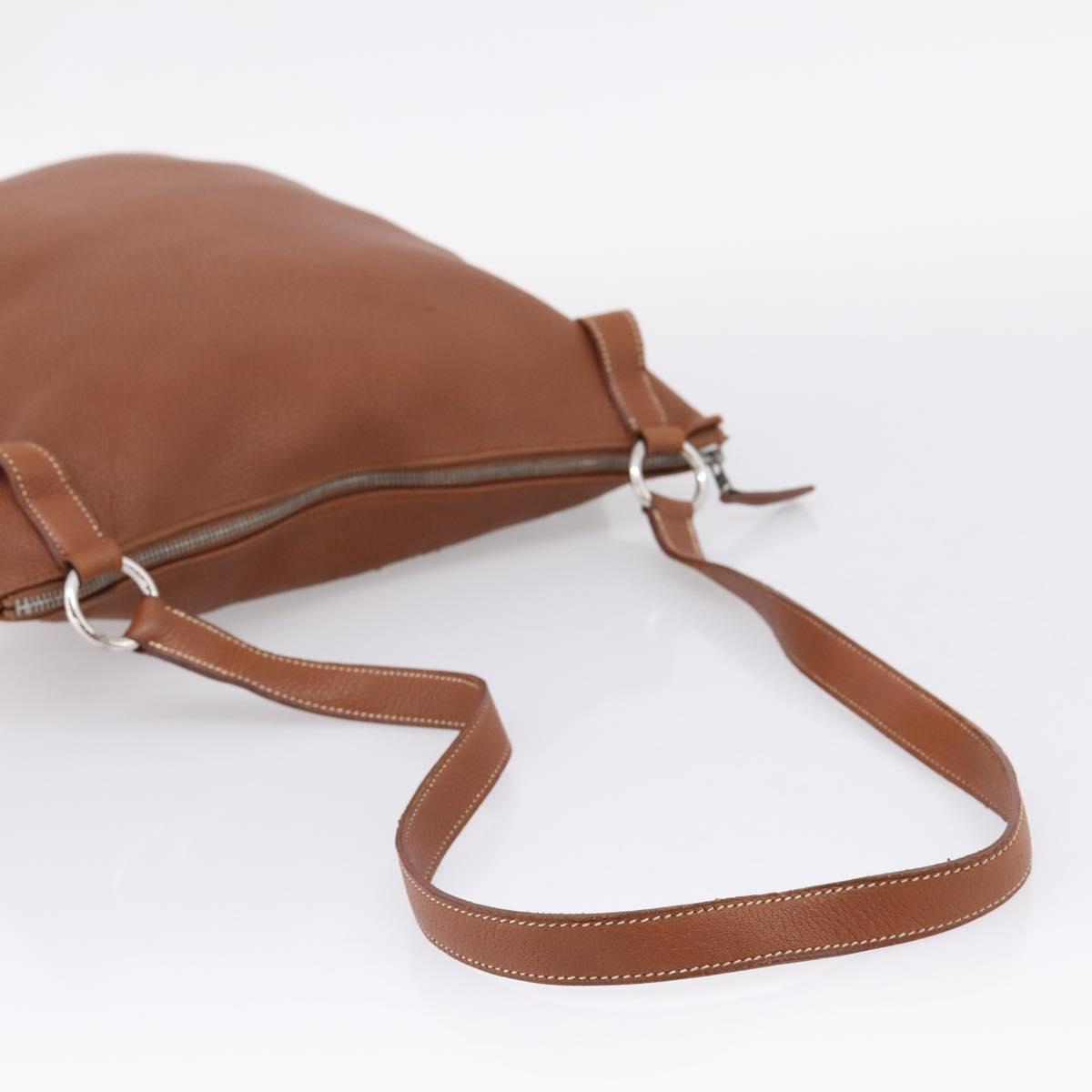 HERMES Shoulder Bag Leather Brown Silver Auth bs37078