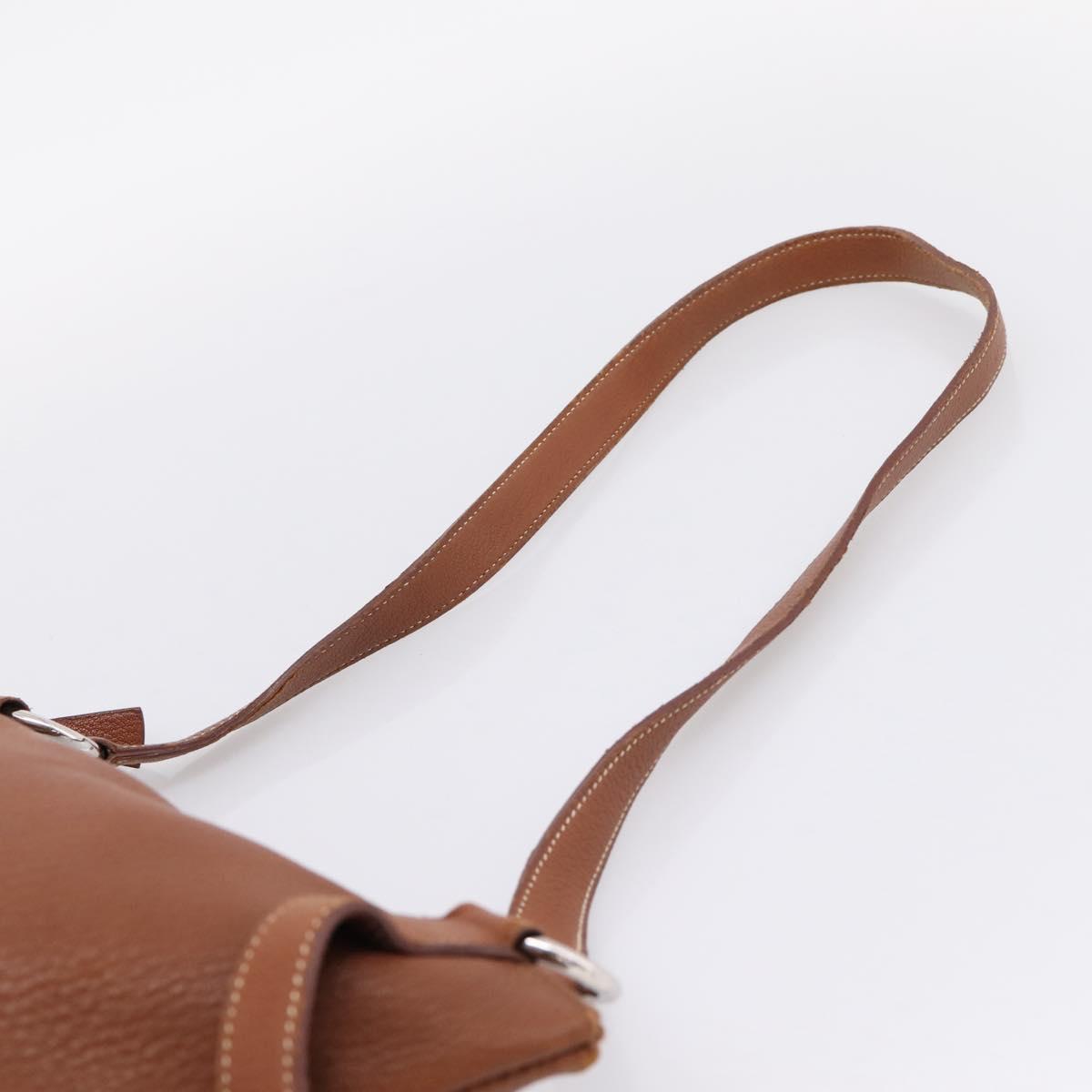 HERMES Shoulder Bag Leather Brown Silver Auth bs37078