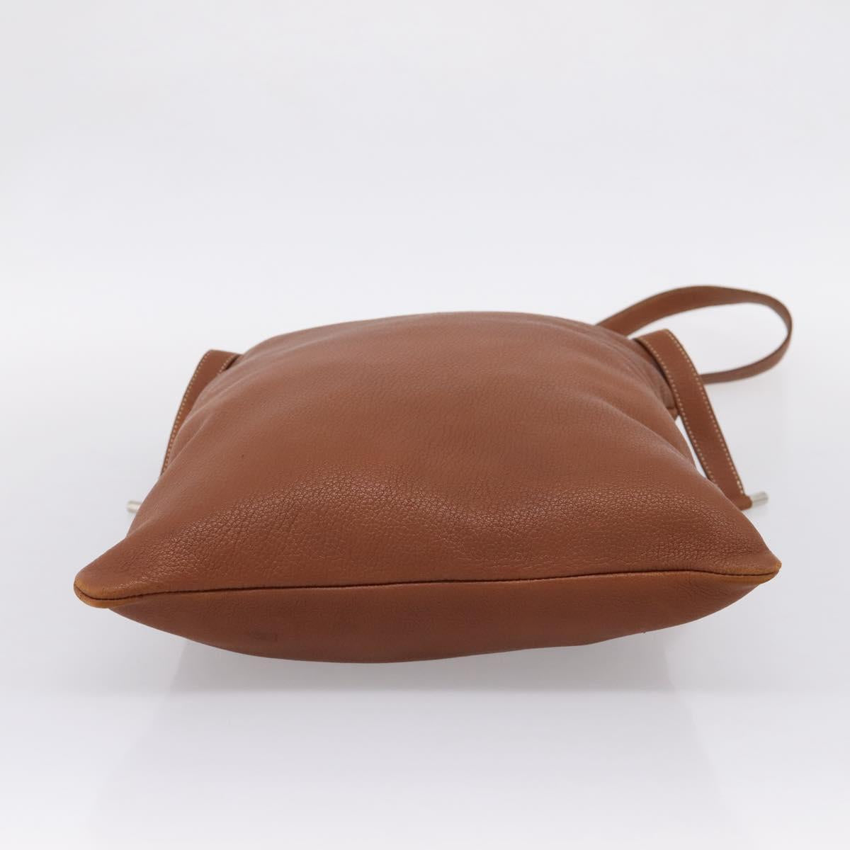 HERMES Shoulder Bag Leather Brown Silver Auth bs37078