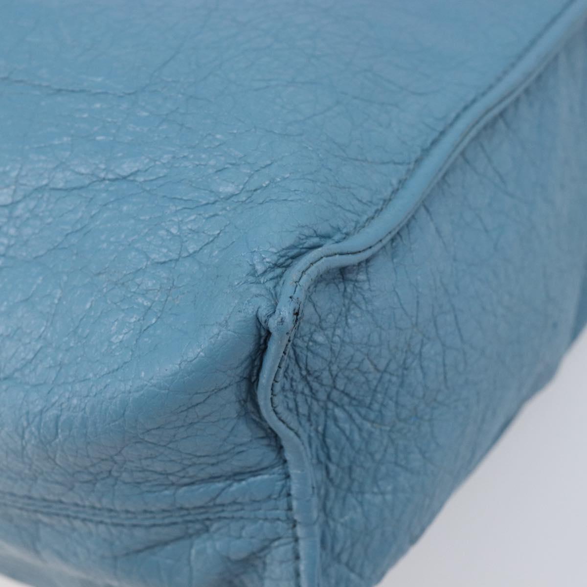 VALENTINO Tote Bag Leather Light Blue Gold Tone Auth bs37079