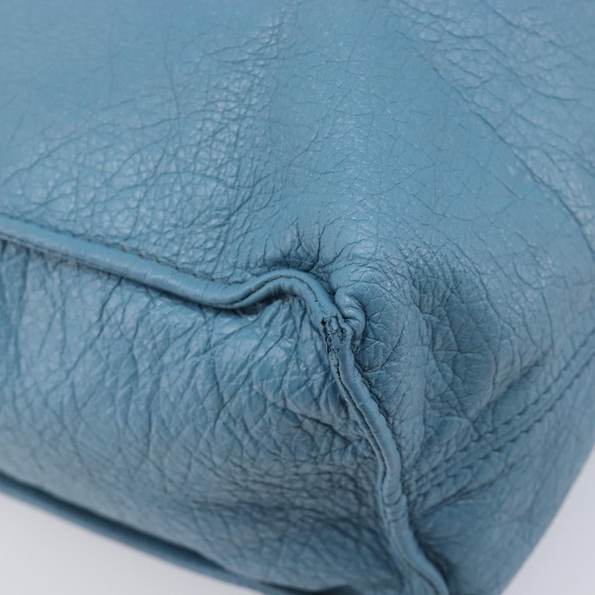 VALENTINO Tote Bag Leather Light Blue Gold Tone Auth bs37079