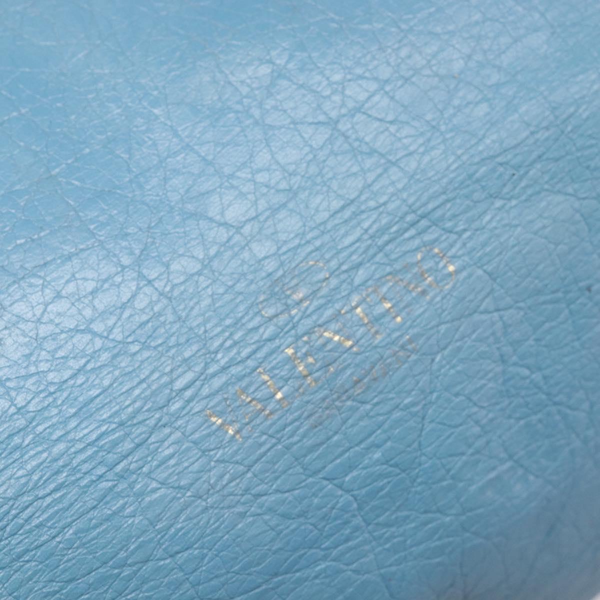 VALENTINO Tote Bag Leather Light Blue Gold Tone Auth bs37079