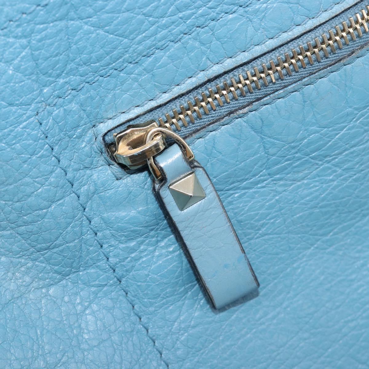 VALENTINO Tote Bag Leather Light Blue Gold Tone Auth bs37079